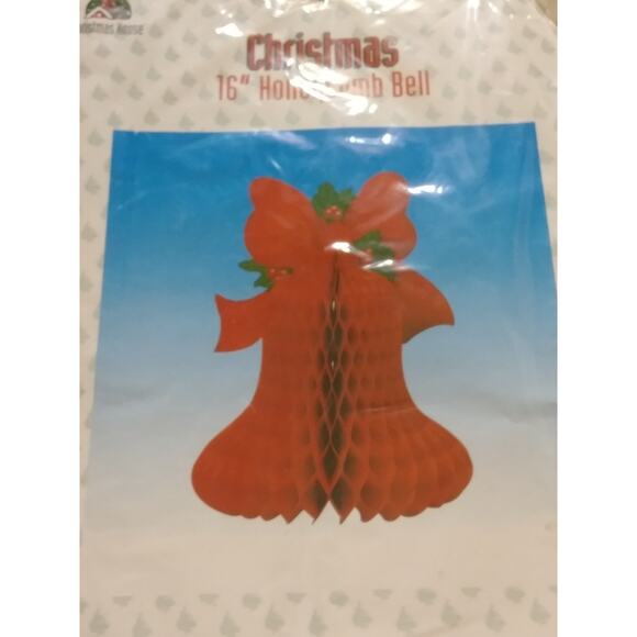 Vintage Christmas Honeycomb Bell New Old Stock Holiday Decorations Bells & Holly - Picture 3 of 3